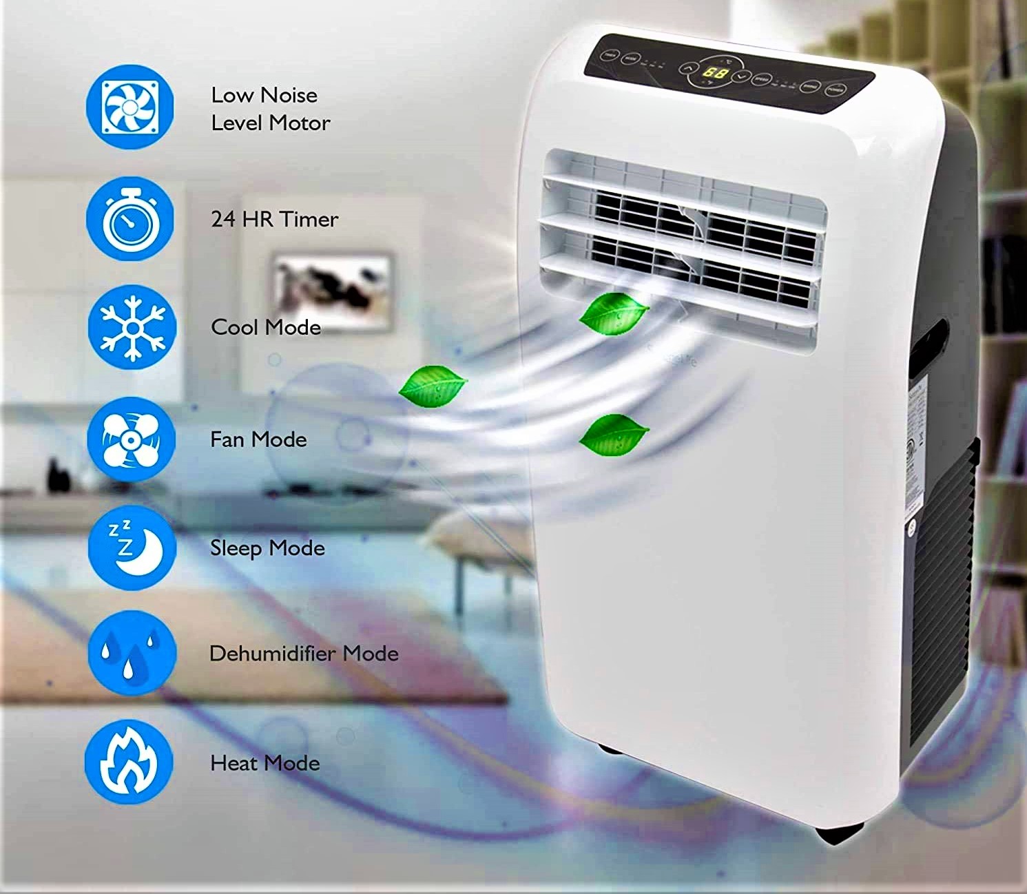Portable Air Conditioner 12000 BTU SereneLife SLPAC Digital LED Display, 120V Power Supply, Heats Rooms up to 325’+ Sq Specs