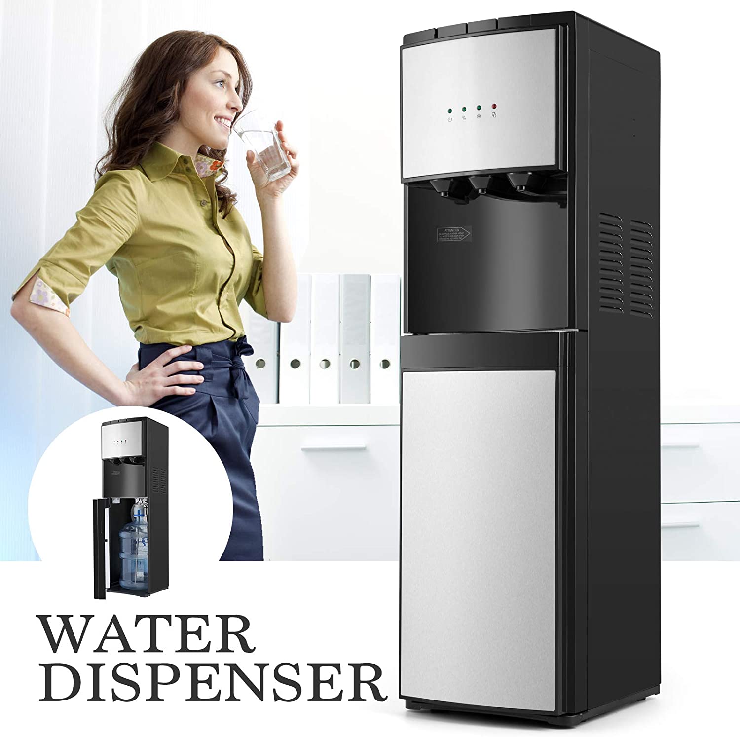 COSVALVE 5 Gallon Water Dispenser Bottom Loading Hot Cold Water Cooler