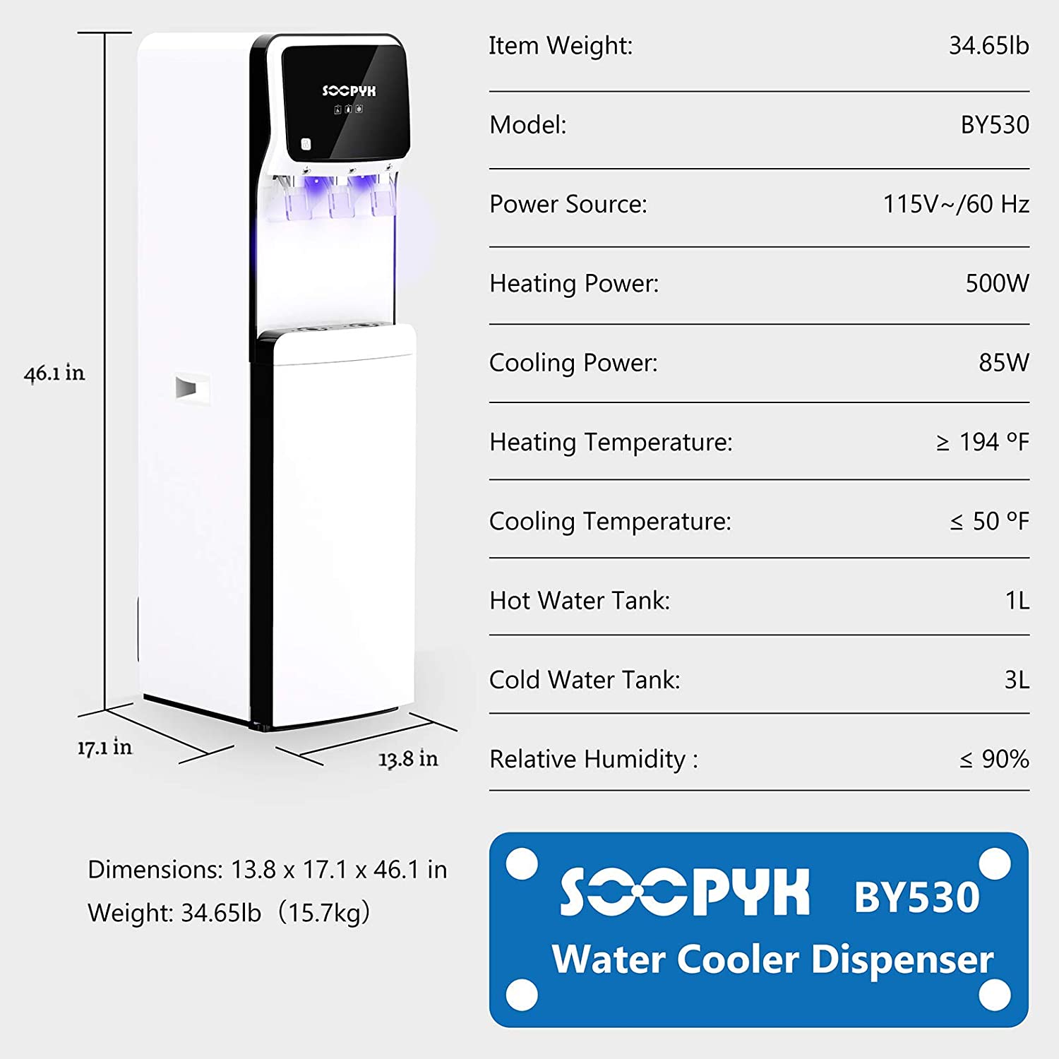 SOOPYK Water Dispenser, Bottom Load Water Cooler Specs