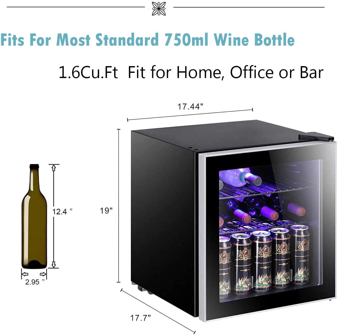 Antarctic Star 1.6cu.ft Wine Cooler/Cabinet Beverage Refrigerator Small Mini Fridge Specs
