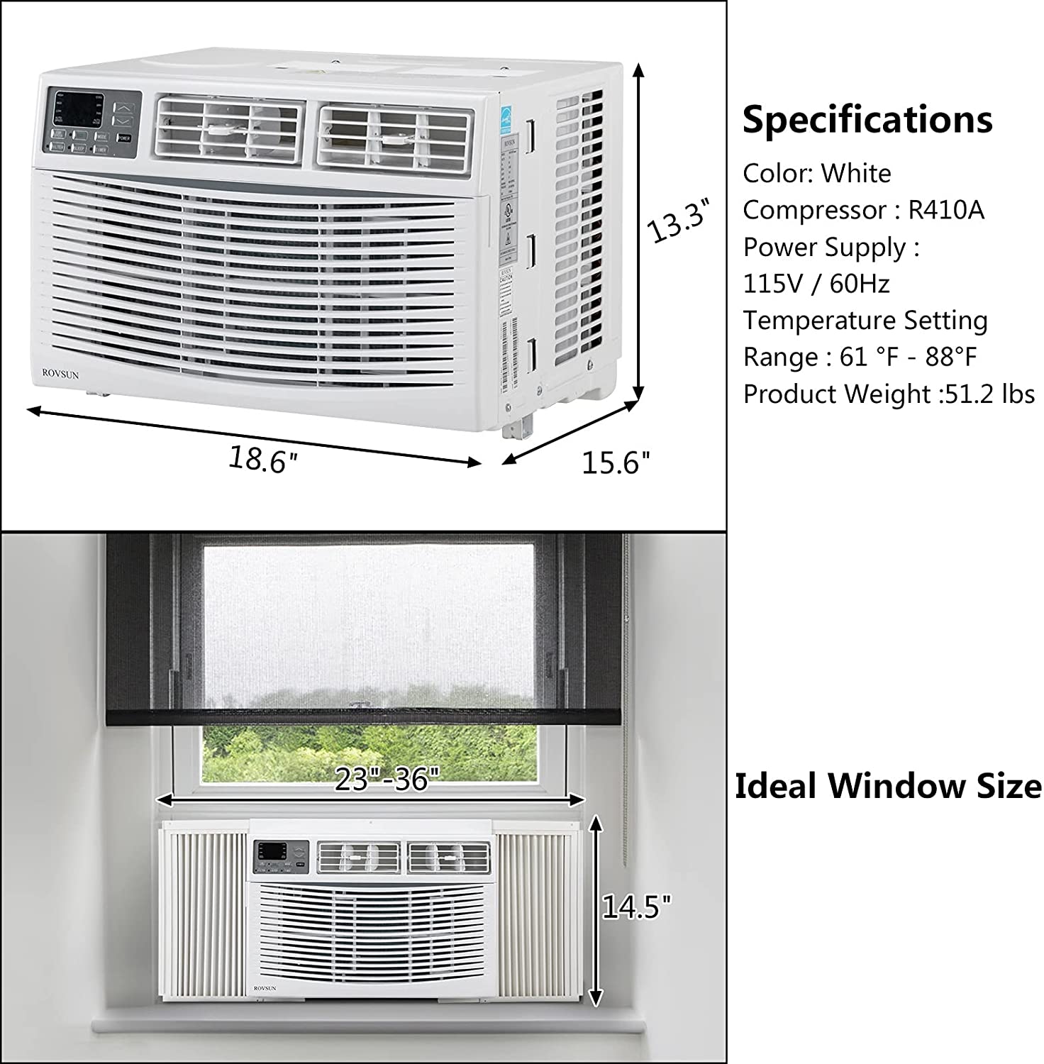 ROVSUN 8000 BTU Window Air Conditioner Specs