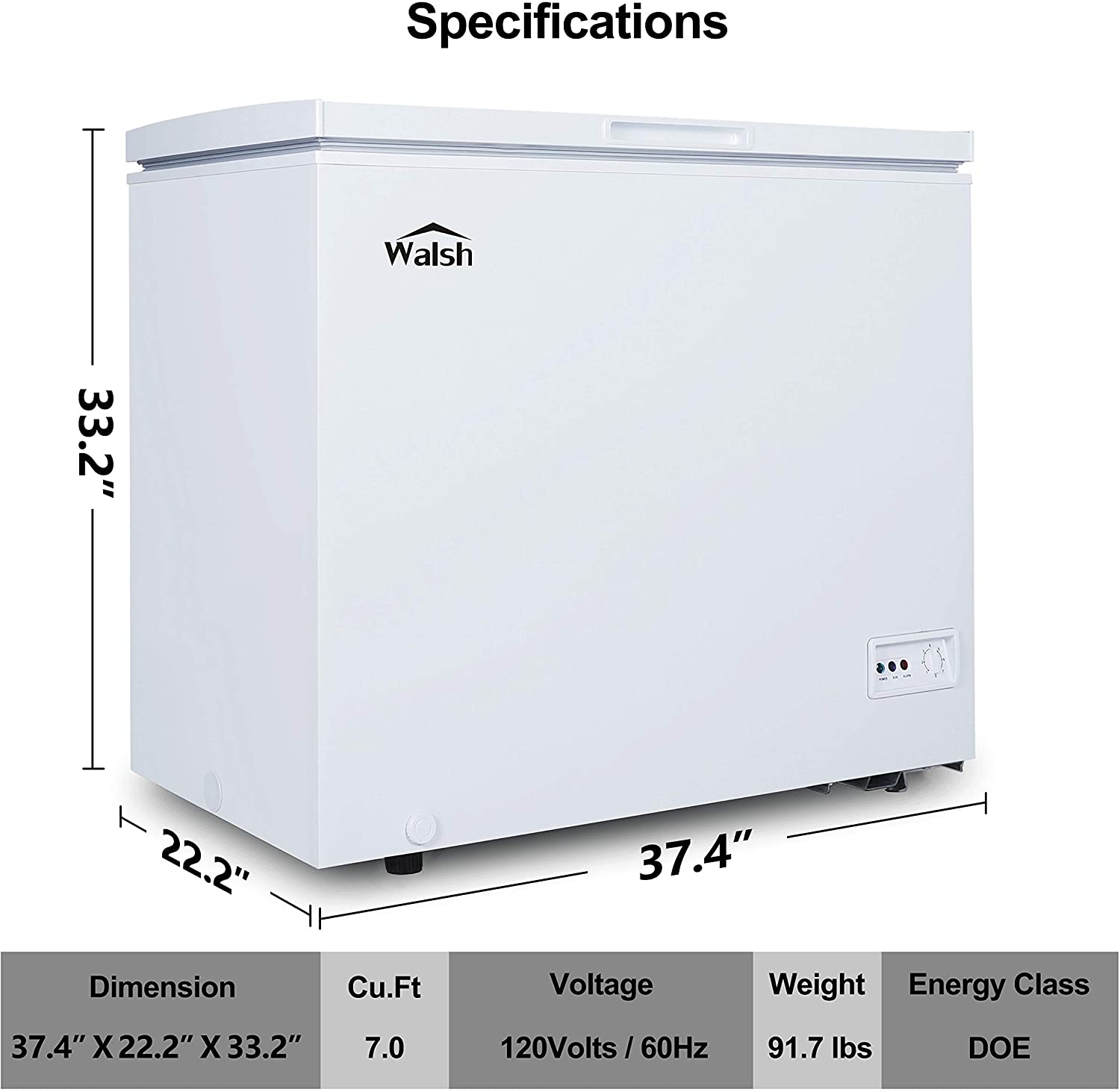 WALSH WSF70CWED01 Manual Defrost Deep Chest Freezer, Specs