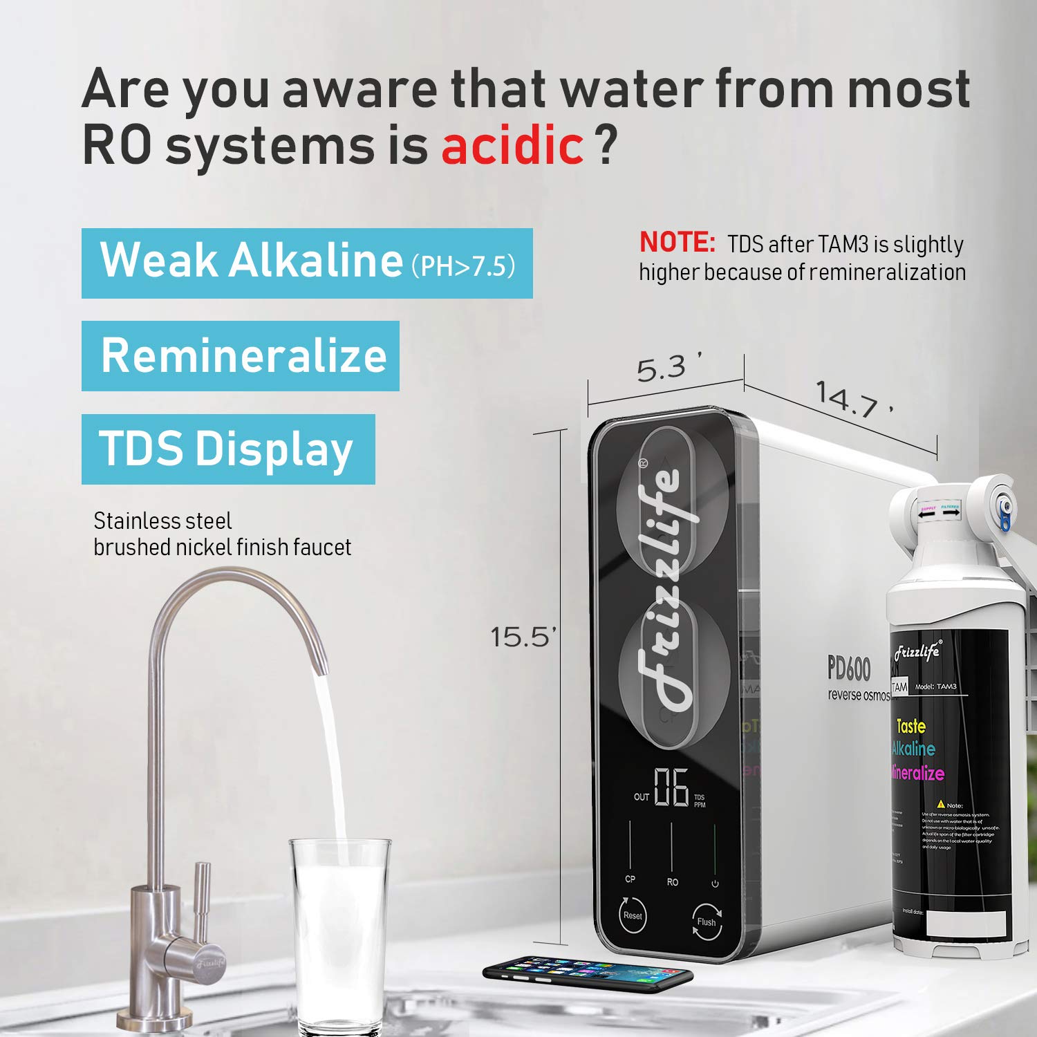  Frizzlife RO Reverse Osmosis Water Filtration System Specs