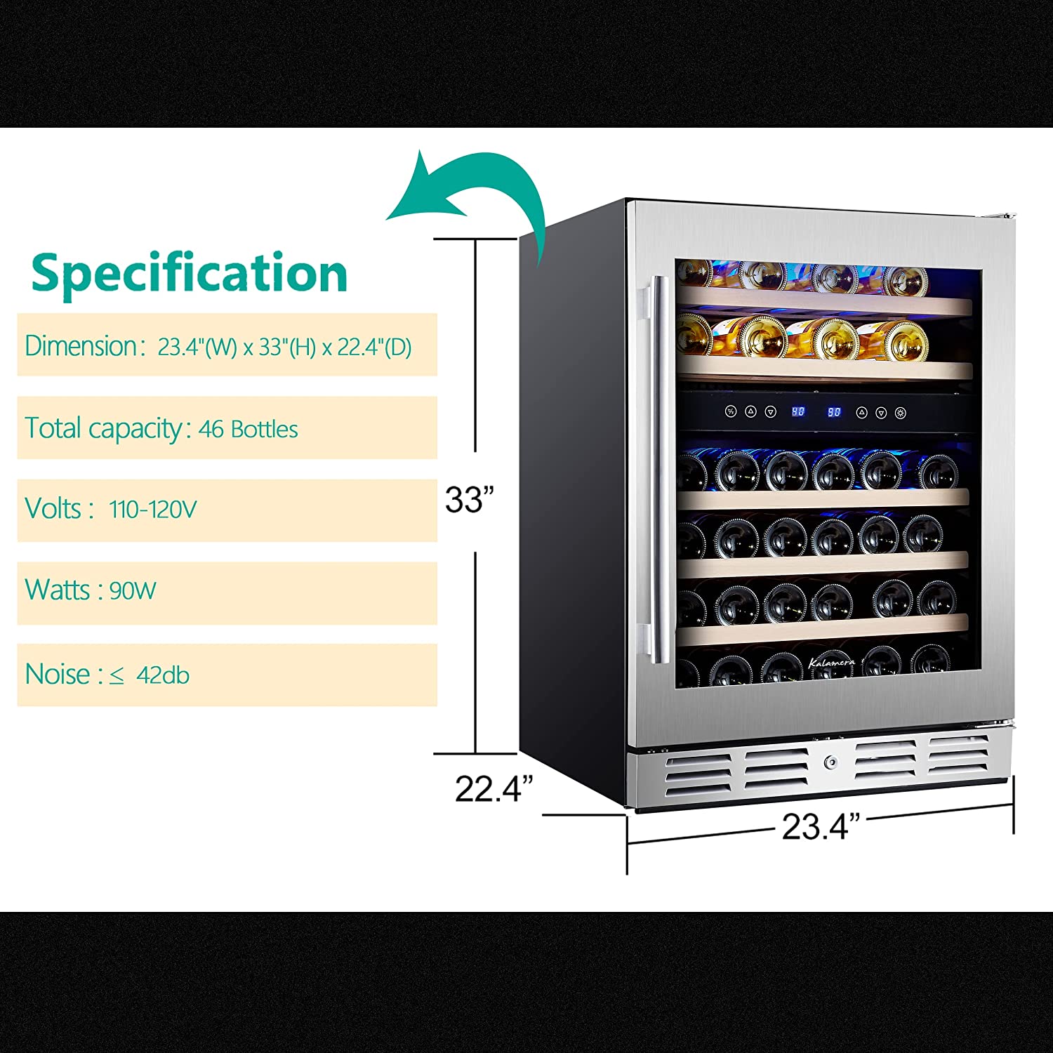 Kalamera  24'' Dual Zone Wine and Beverage Refrigerator Specs