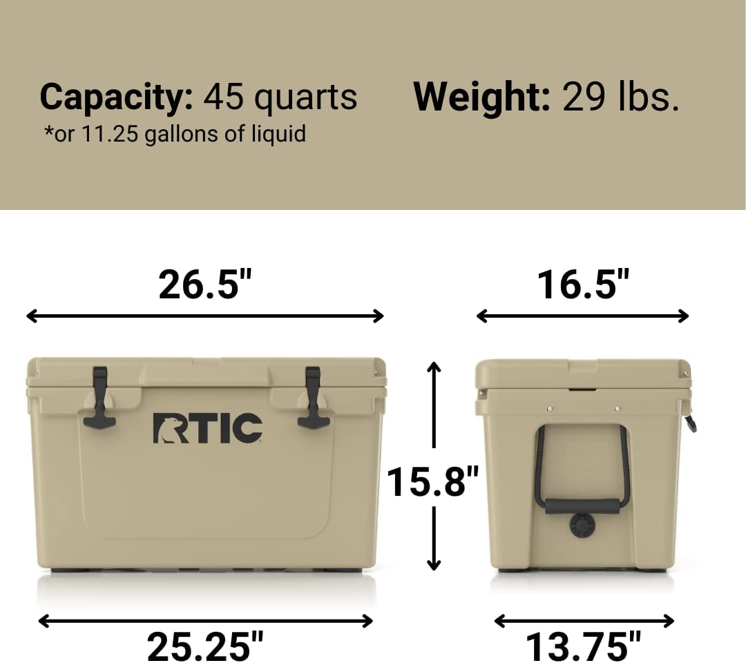 RTIC Hard Cooler, Ice Chest with Heavy Duty Rubber Latches Specs